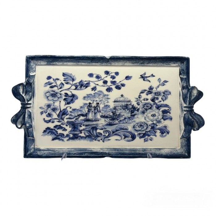 Tirinnanzi Blue Victoriana Dikdörtgen Fiyonklu Orta Tepsi 33x19cm
