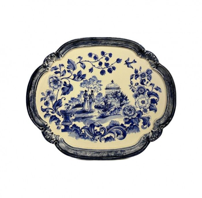 Tirinnanzi Blue Victoriana Oval Büyük Tepsi 45x36cm