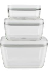 Zwilling Fresh & Save Vakumlu Saklama Kabı Seti, S/M/L / 3-Parça, Borosilikat Cam, Gri