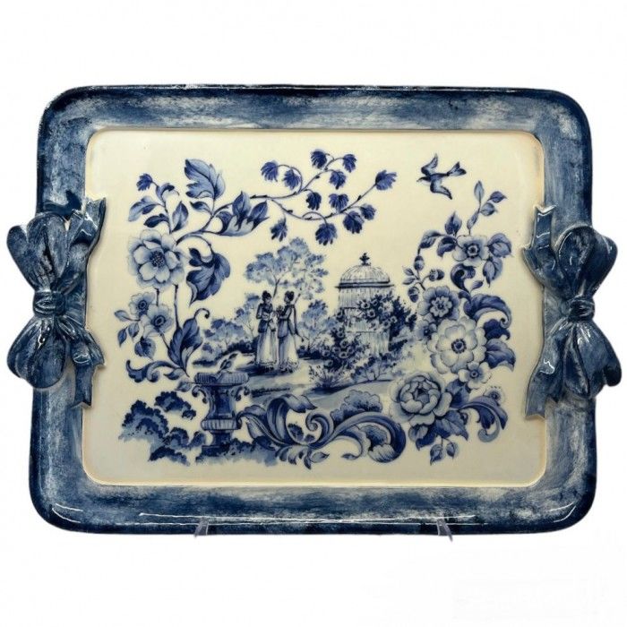 Tirinnanzi Blue Victoriana Fiyonklu Dikdörtgen Orta Tepsi 38x33cm