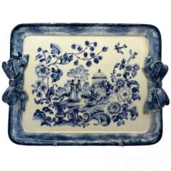 Tirinnanzi Blue Victoriana Fiyonklu Dikdörtgen Orta Tepsi 38x33cm