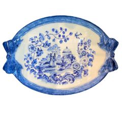 Tirinnanzi Blue Victoriana Oval Orta Tepsi 48x35cm
