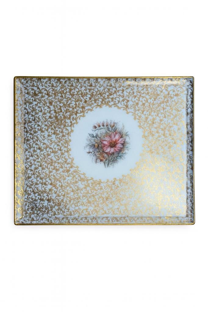 S.Clairy Blue Flowers Porselen Tepsi 30x40cm