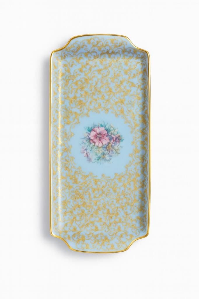 S.Clairy BLue Flowers Porselen Baton Tepsi 17x36cm