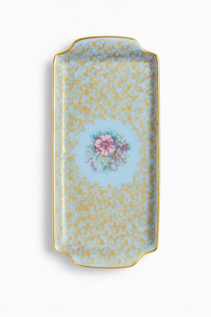 S.Clairy BLue Flowers Porselen Baton Tepsi 17x36cm