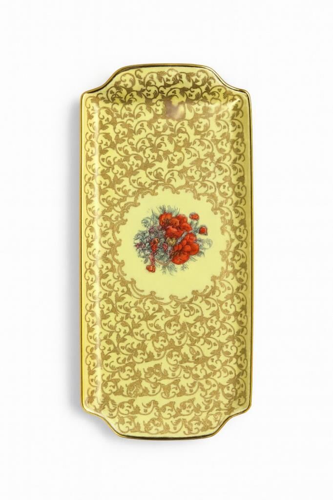 S.Clairy Yellow Flowers Porselen Baton Tepsi 17x36cm