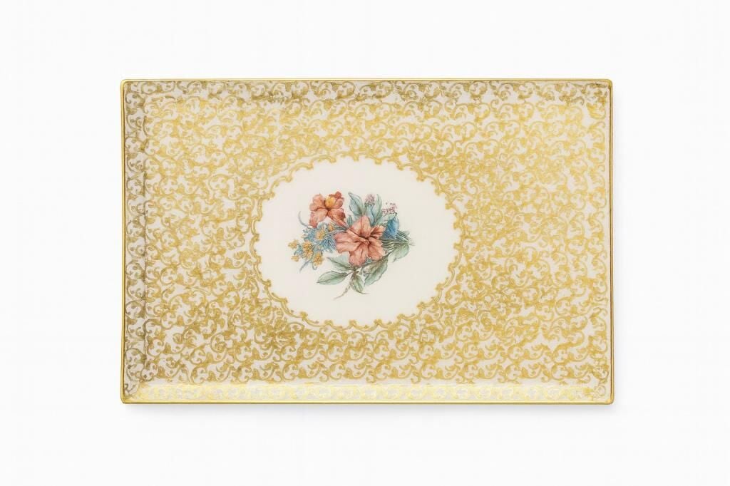 S.Clairy Pink Flowers Porselen Tepsi 30x40cm