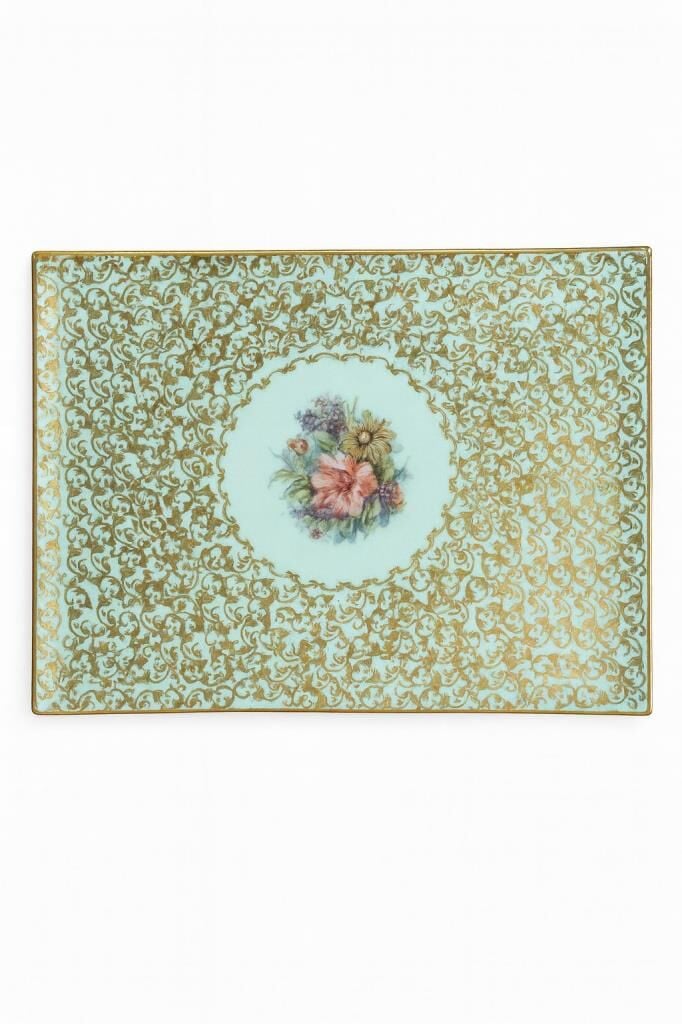 S.Clairy Green Flowers Porselen Tepsi 30x40cm