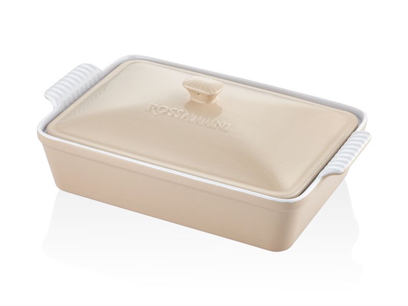 Rossallını Lıfe Buyuk Dıkdortgen Kapaklı Bej Fırın Kabı 38X23X8,5 Cm