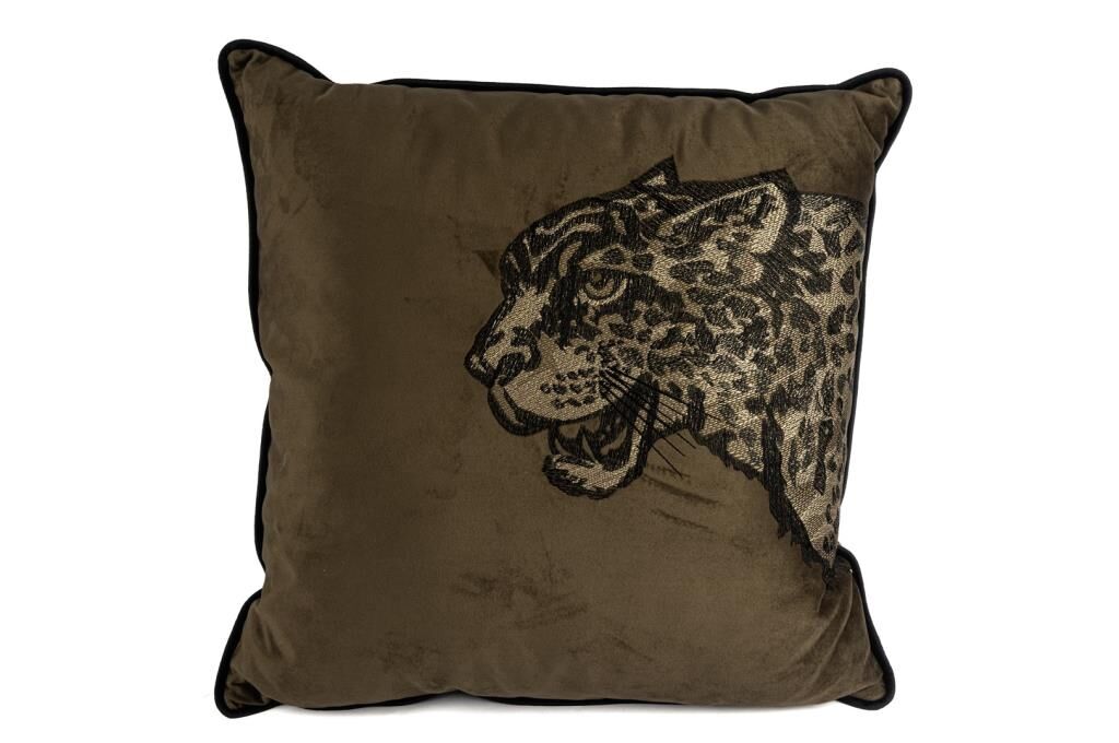 Mikasa Moor Leopar Kafası Nakışlı Kahve Yastık 55x55