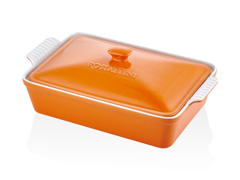 Rossallını Lıfe Buyuk Dıkdortgen Kapaklı Turuncu Fırın Kabı 38X23X8,5 Cm