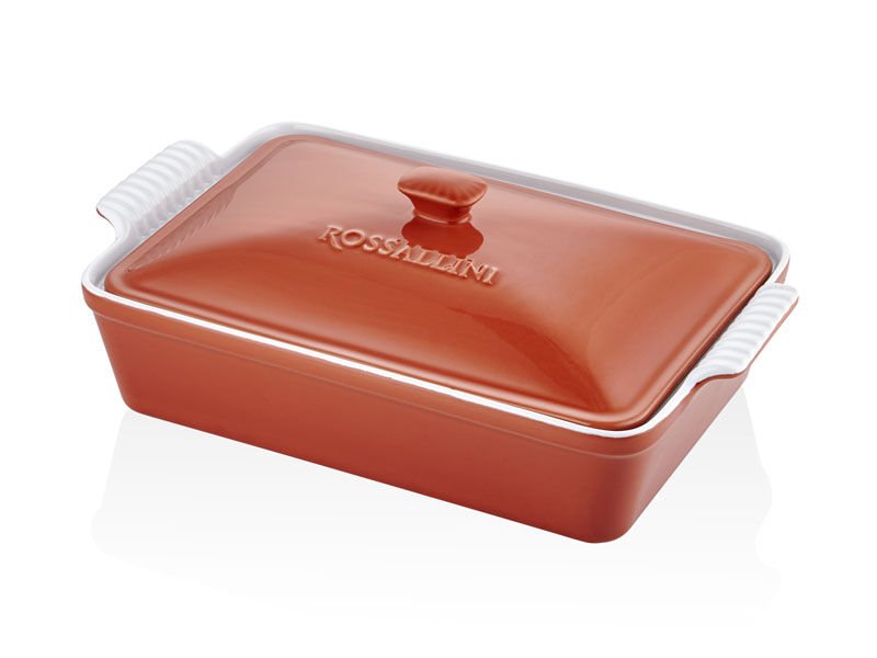 Rossallını Lıfe Buyuk Dıkdortgen Kapaklı Kıremıt Fırın Kabı 38X23X8,5 Cm