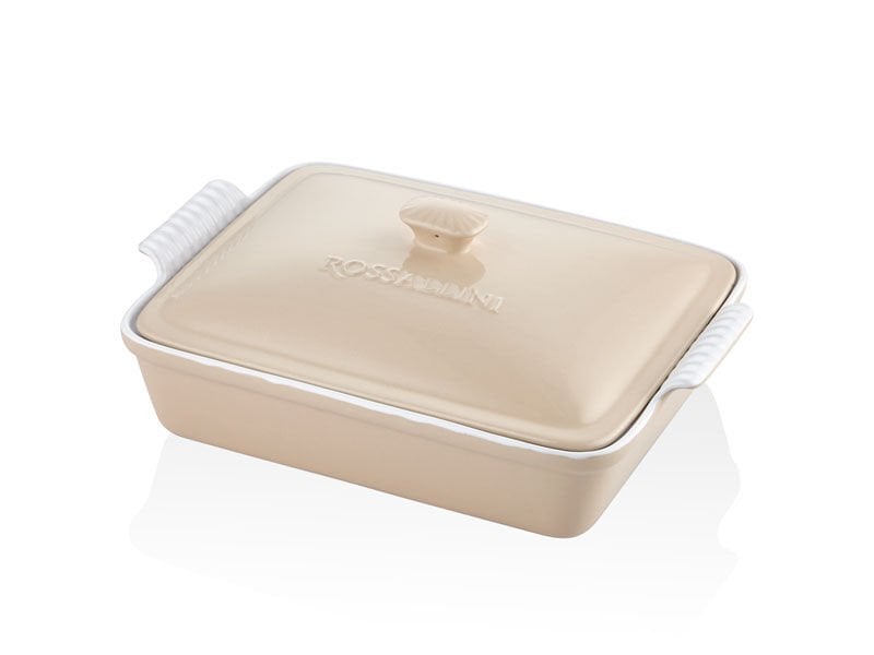 Rossallını Lıfe Dıkdortgen Kapaklı Bej Fırın Kabı 33X23X7 Cm