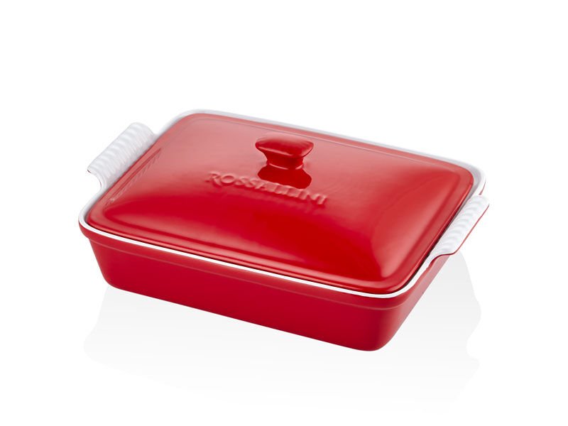 Rossallını Lıfe Dıkdortgen Kapaklı Kırmızı Fırın Kabı 33X23X7 Cm