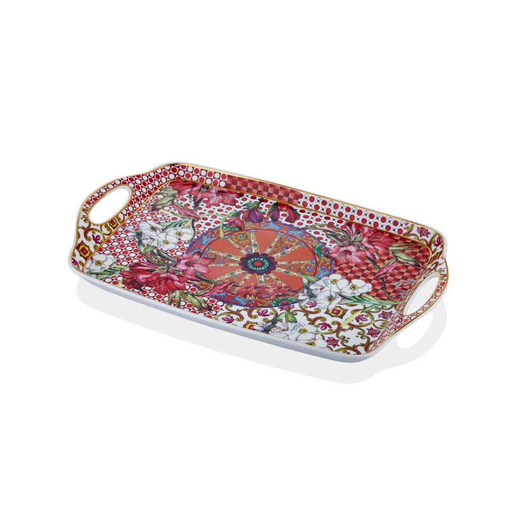 Lamedore Lilyum Desenli Kulplu Tepsi