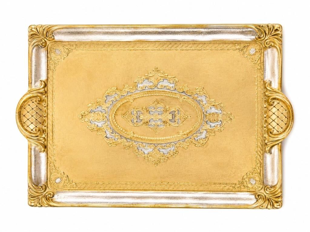 L&M 241/Pp-4 Gül Ağacı Gold/Silver Tepsi 46X32 Cm