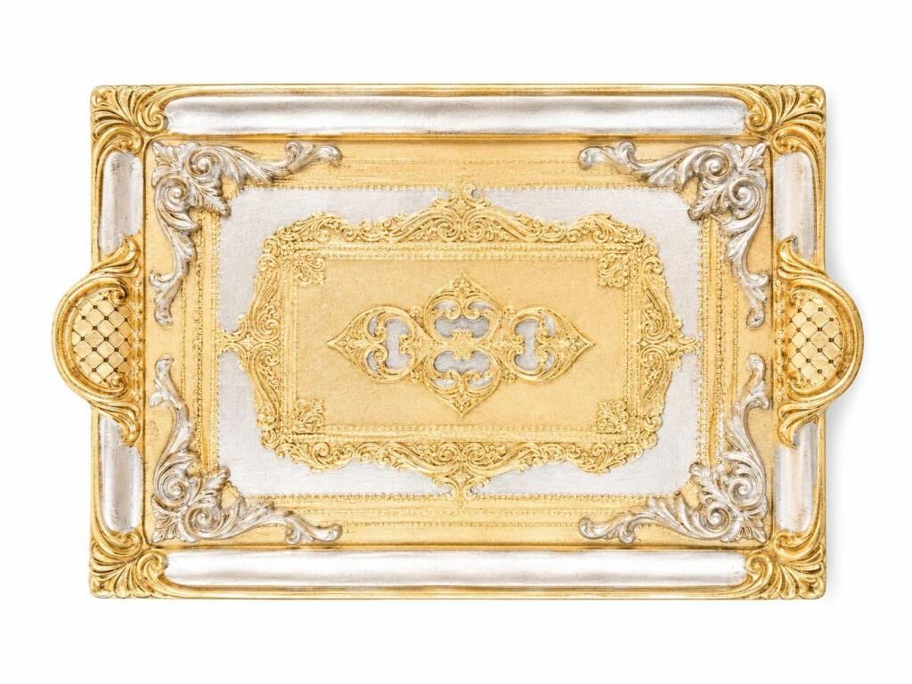 L&M 241/Fre-3 Gül Ağacı Gold/Sılver Tepsi 40X26 Cm