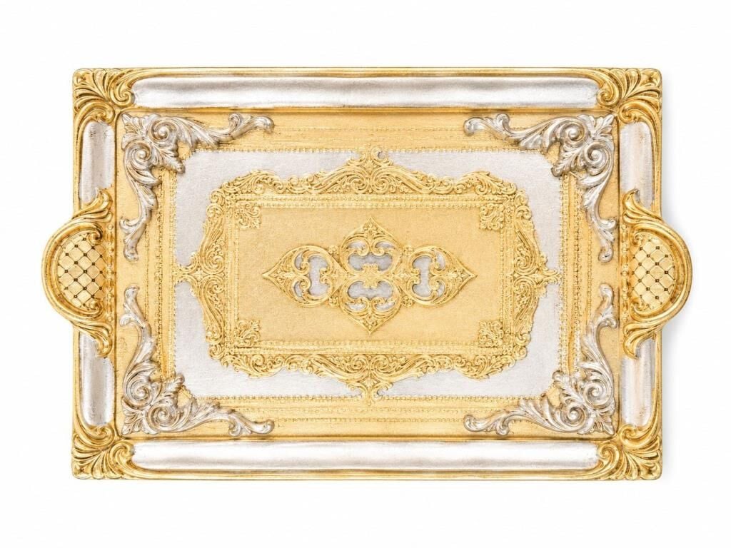 L&M 241/Fre-3 Gül Ağacı Gold/Sılver Tepsi 40X26 Cm