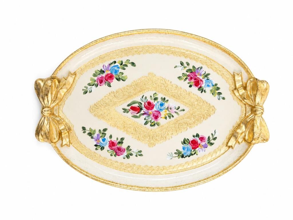 L&M 130/Pgfa-2 Gül Ağacı Gold/Krem Tepsi 36X26 Cm