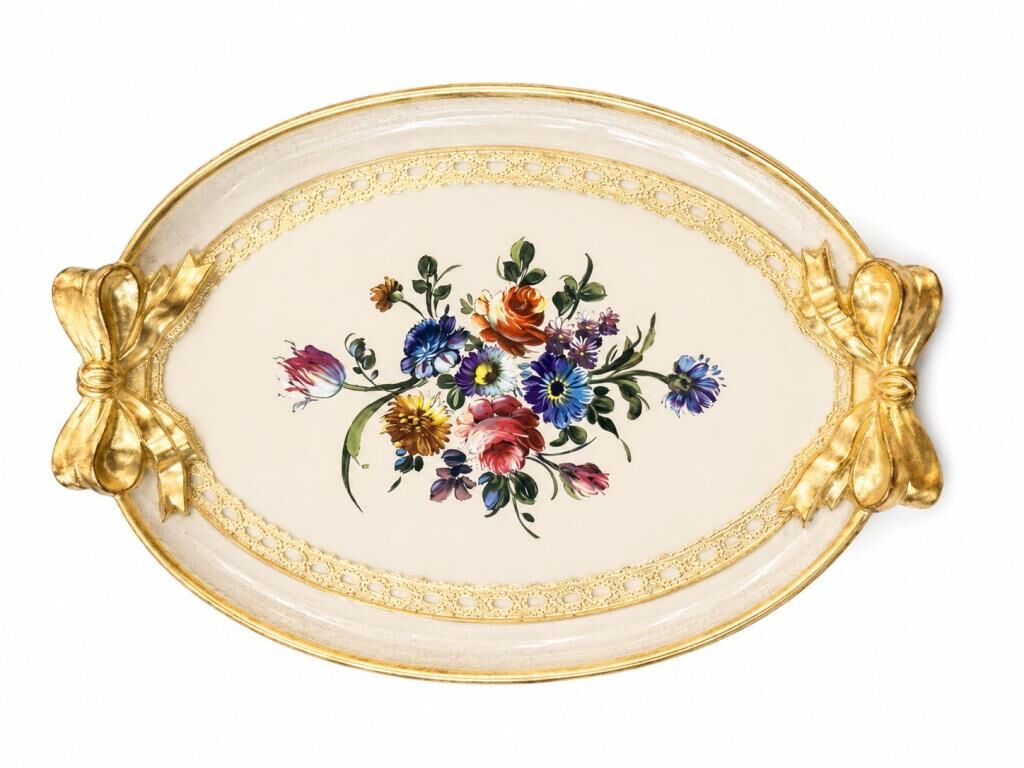 L&M 130/Mo-4 Gül Ağacı Gold/Krem Tepsi 52X36 Cm