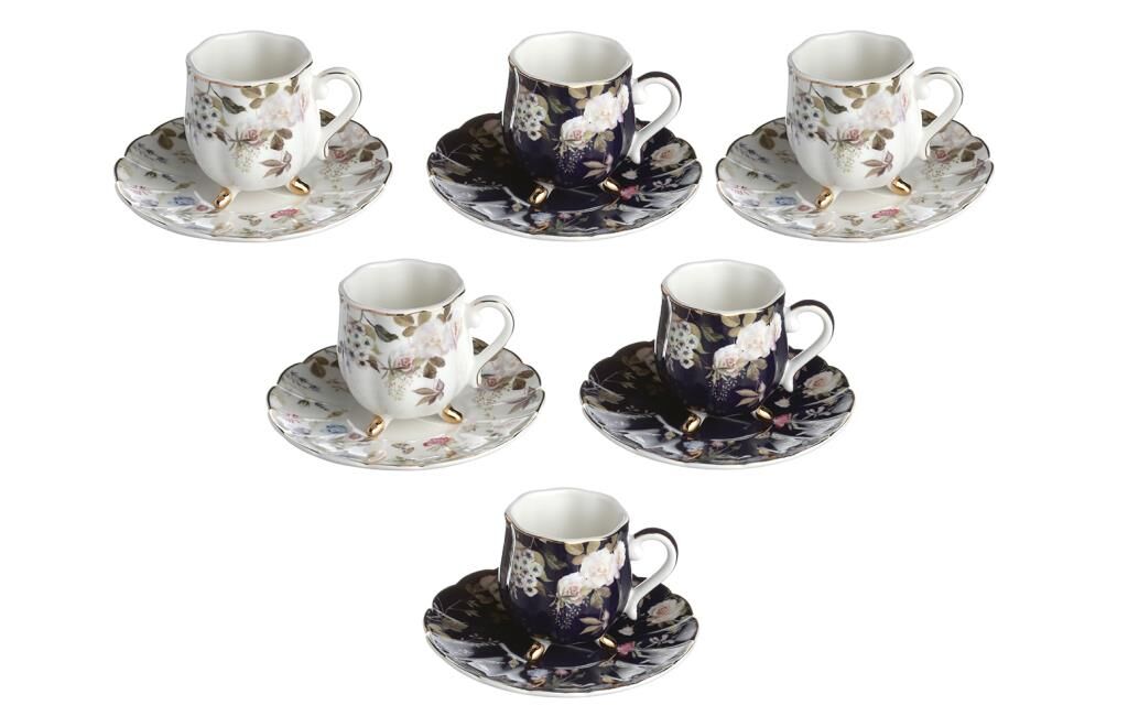 Lucky Art Fleurısse Bone 6Lı Ayaklı Kahve Fıncanı Setı