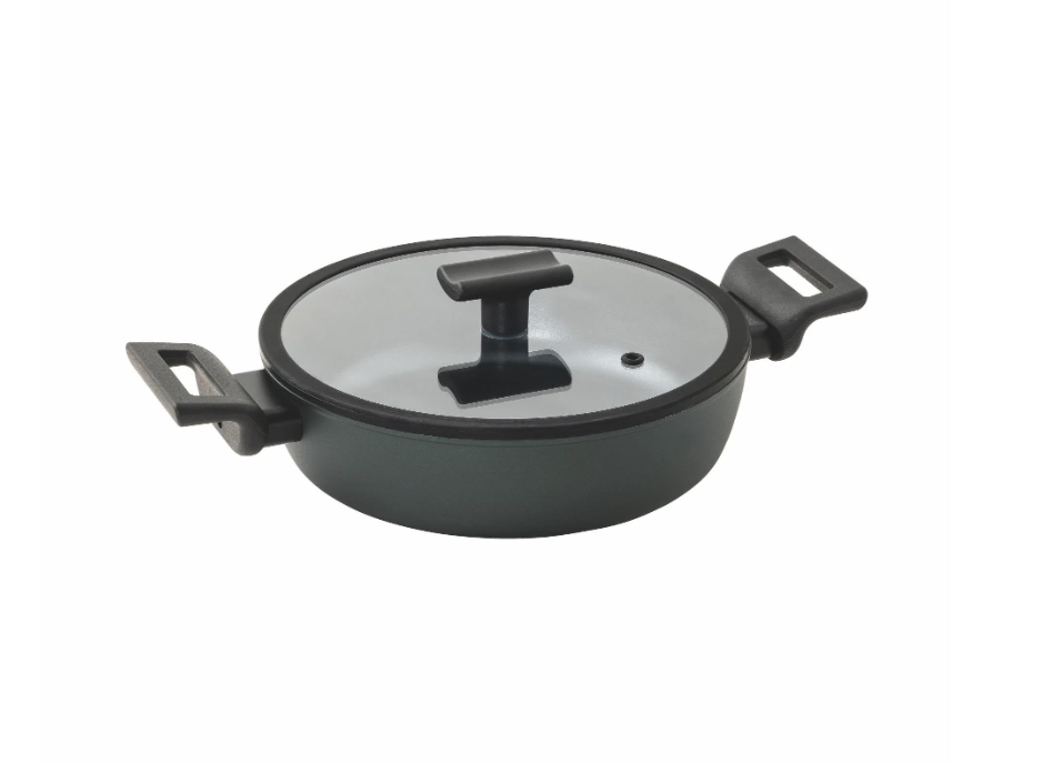 Sambonet Çift Saplı Kapaklı Sığ Tencere 24 Cm Tıtan Pro Green