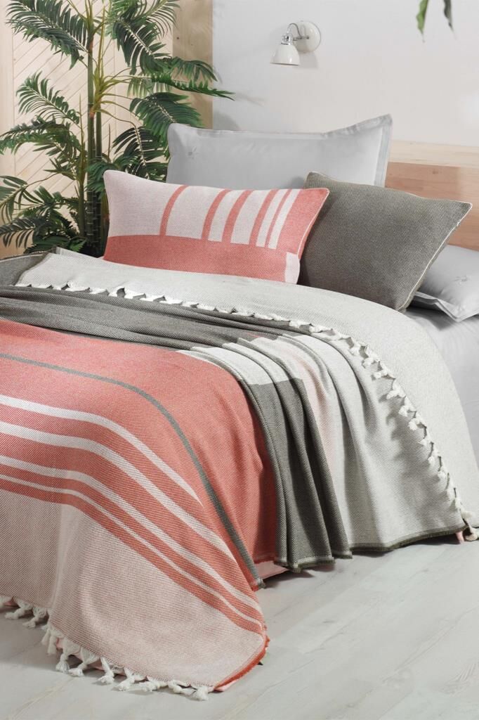 Sarev Jace Taba Çift Kişilik Pamuklu Yatak Örtüsü Seti