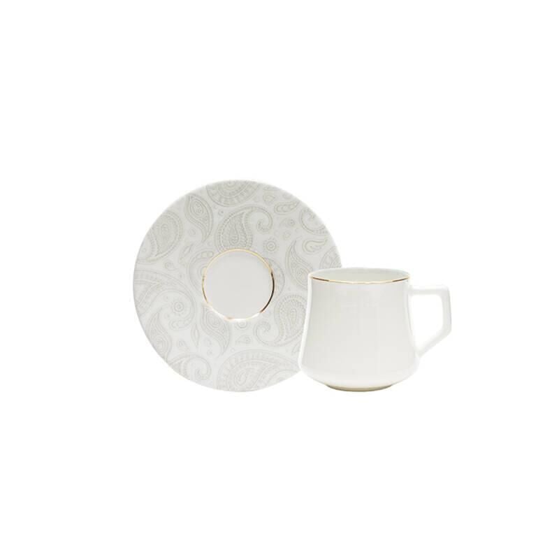 Evaliza Paisley White Double 6 Kişilik Kahve Fincan Takımı 130 ml