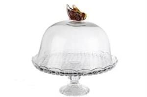 Mikasa Moor Amber Kelebekli Kapaklı Cam Kek Standı 31x31cm