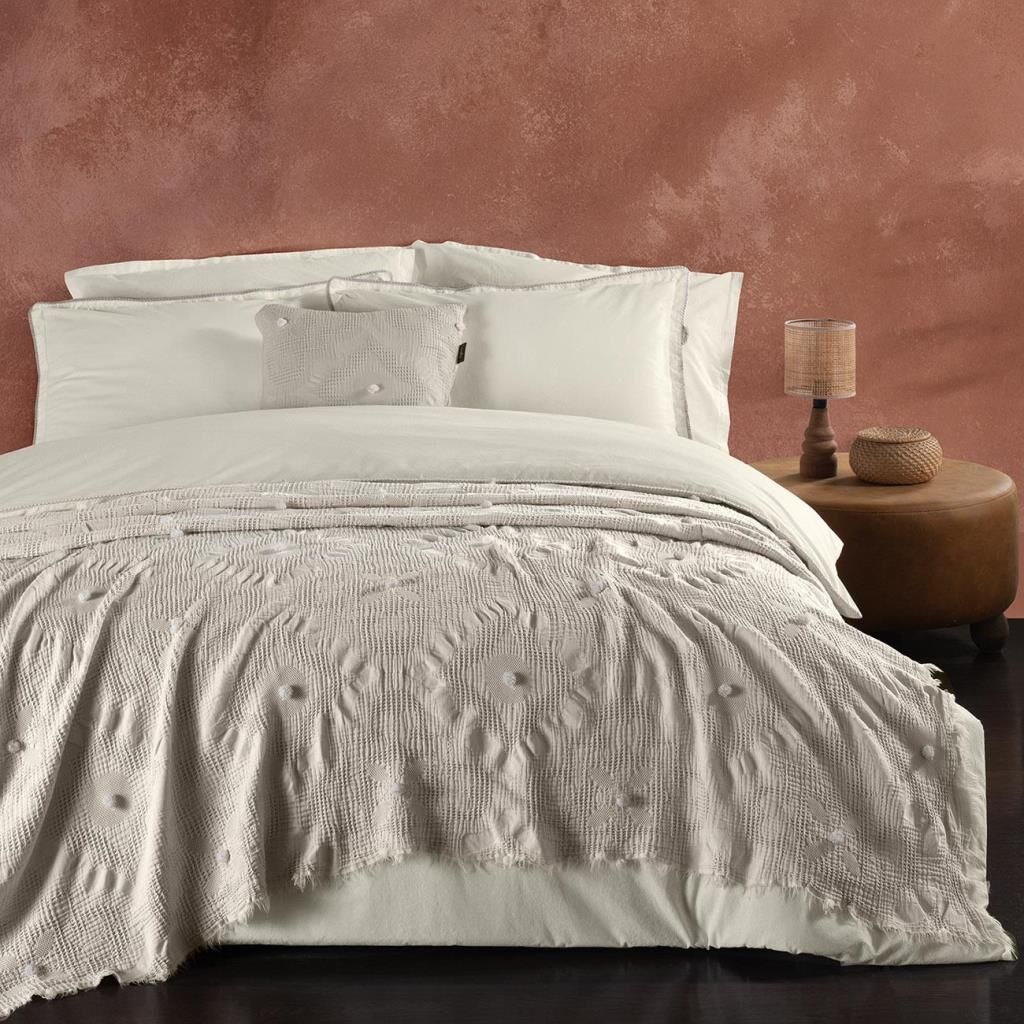 Sarev Alison Bej Tek Kişilik %100 Pamuk Yatak Örtüsü 220*240 cm