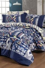 Sarev Gilya Mavi Çift Kişilik %100 Pamuk Poplin Çift Taraflı Nevresim Takımı