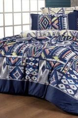 Sarev Gilya Mavi Çift Kişilik %100 Pamuk Poplin Çift Taraflı Nevresim Takımı