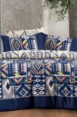 Sarev Gilya Mavi Çift Kişilik %100 Pamuk Poplin Çift Taraflı Nevresim Takımı