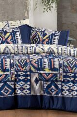 Sarev Gilya Mavi Çift Kişilik %100 Pamuk Poplin Çift Taraflı Nevresim Takımı