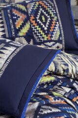 Sarev Gilya Mavi Çift Kişilik %100 Pamuk Poplin Çift Taraflı Nevresim Takımı