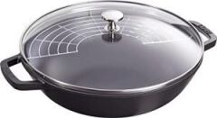 Staub La Cocotte Wok Tava Cam Kapaklı | Döküm Demir | Siyah | 30 Cm