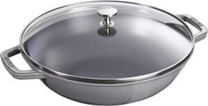 Staub La Cocotte Wok Tava Cam Kapaklı | Döküm Demir | Grafit Gri | 30 Cm