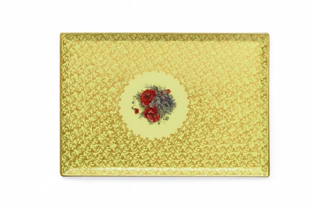 S.Clairy Yellow Flowers Porselen Tepsi 30x40cm