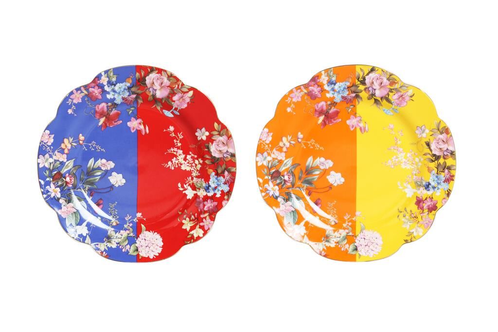 Lucky Art Hilda 4lü New Bone China Porselen Renkli Çiçek Desenli Tabak Seti 23 cm