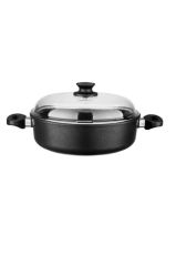 Leggno Indüksiyon Tabanlı Pyrex Kapaklı Döküm Sığ Tencere 28 Cm-Blk2222St28