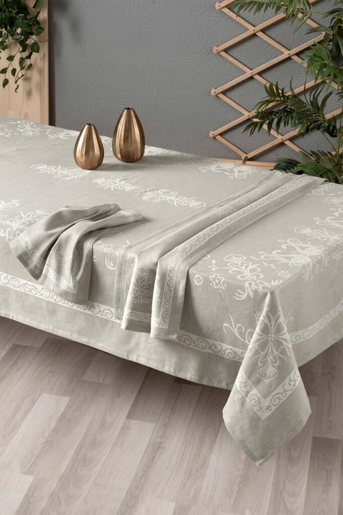 Sarev Minerva Bej Pamuk-Keten Masa Örtüsü 160*240 Cm