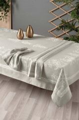 Sarev Minerva Bej Pamuk-Keten Masa Örtüsü 160*240 Cm