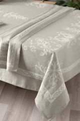 Sarev Minerva Bej Pamuk-Keten Masa Örtüsü 160*240 Cm