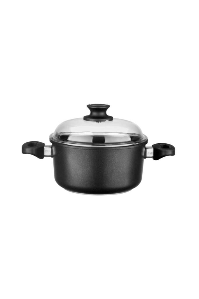 Leggno Indüksiyon Tabanlı Pyrex Kapaklı Döküm Derin Tencere 20 Cm-Blk2222Dt20