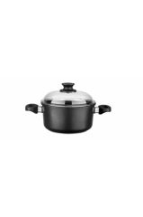 Leggno Indüksiyon Tabanlı Pyrex Kapaklı Döküm Derin Tencere 20 Cm-Blk2222Dt20
