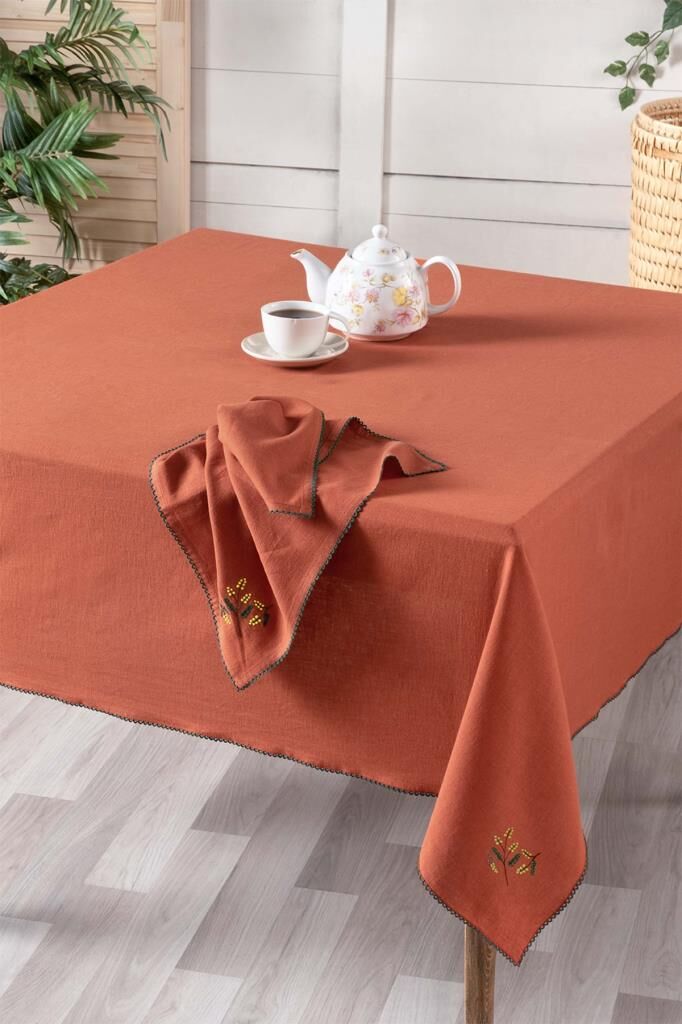 Sarev Solen Taba Pamuk-Keten Masa Örtüsü 150*240 Cm