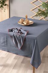 Sarev Solen Gri Pamuk-Keten Masa Örtüsü 150*240 Cm
