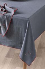Sarev Solen Gri Pamuk-Keten Masa Örtüsü 150*240 Cm