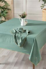 Sarev Solen Yeşil Pamuk-Keten Masa Örtüsü 150*240 Cm