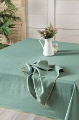 Sarev Solen Yeşil Pamuk-Keten Masa Örtüsü 150*240 Cm